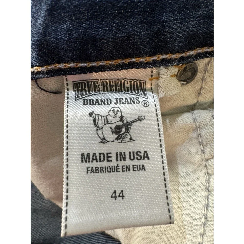 TRUE RELIGION Jeans Mens 44X33 Med Blue Wash Geno Pinstripe Straight Leg